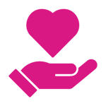 Pink icon with a heart on a hand